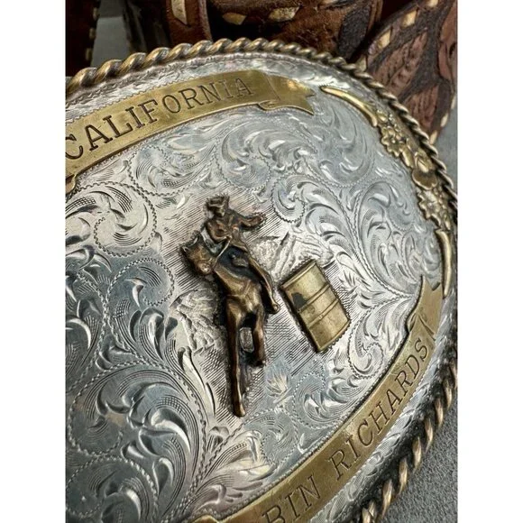 HUGE Vtg DIABLO Western STERLING Silver TROPHY Belt BUCKLE 3.5x5.5 RODEO Cowboy